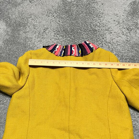 Boden Blazer Womens 12 Yellow Wool Blend Ribbon Accent Jacket blazer 3/4 sleeve - Picture 6 of 11